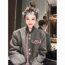 批发韩版小香灰色短款淑女外套女2026<b class='q'>春</b>秋小个子撞色夹克显瘦高级上衣