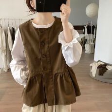 批发宽松纯棉马甲女2026秋季设计感小众系带收腰减龄马夹上衣无袖坎肩