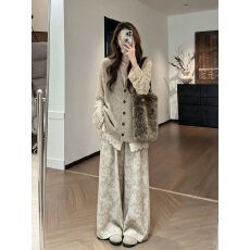 批发胖肉大码女装遮肉显瘦三件套装宽松韩系慵懒叠穿中<b class='q'>长款</b>蕾丝衫暗纹