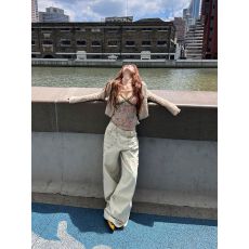 批发韩系辣妹风<b class='q'>碎花</b>印花V领吊带开衫两件套女早秋季新款百搭减龄上衣