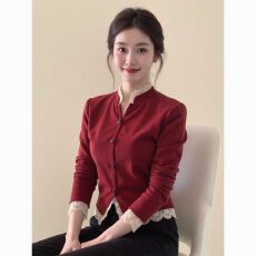 批发<b class='q'>大码</b>新中式国风红色蕾丝边上衣女装秋冬胖MM遮肉显瘦内搭气质<b class='q'>外套</b>