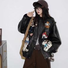 批发国潮牌美式开春棒球服皮袖<b class='q'>夹克</b>男<b class='q'>女</b>春秋新款潮流个性情侣涂鸦外套