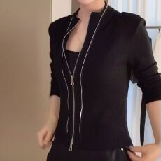 批发极简风黑色立领拉链短外套女修身显瘦<b class='q'>开衫</b>上衣2026秋季新款时尚装