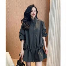 批发2026秋季阔版韩版抽绳<b class='q'>中长款</b><b class='q'>风衣</b>女落肩立领拉链下摆休闲工装外套