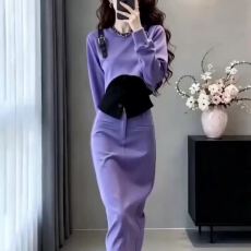 批发<b class='q'>欧洲站</b>2026秋季新款设计感小众拼接假两件上衣百搭纯色半身裙<b class='q'>套装</b>