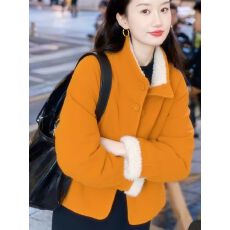 批发2026新款巨好看的深冬橙色皮毛一体羊羔绒厚<b class='q'>外套</b>女高级感棉服上衣