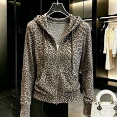 批发秋冬季新款设计感辣妹显瘦开衫连帽外套韩系休闲豹纹女士夹克上衣