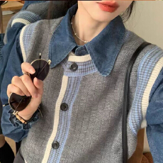 批发单件/<b class='q'>套装</b> 法式学院风灰色马甲毛衣女秋冬新款开衫圆领针织衫上衣