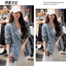 批发王玉雯同款小众水洗牛仔<b class='q'>外套</b>女春秋款韩系宽松休闲复古牛仔<b class='q'>西服</b>