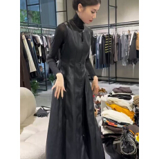 批发欧货2026秋冬新款高端定制款无袖收腰拉链开襟圆领长款连衣裙女