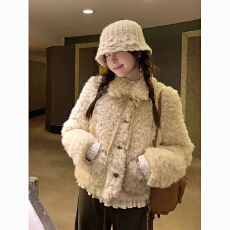 批发2026新款美式复古绑带环保羊羔绒短外套女加厚秋冬巨好看毛毛上衣