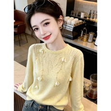 批发立体<b class='q'>花朵</b>钉珠镂空长袖针织衫2026秋冬新款修身显瘦百搭<b class='q'>上衣</b>