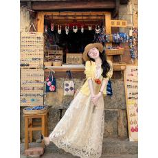 批发气质ins韩系黄色针织开衫白色<b class='q'>打底</b>衫宫廷风复古半身裙