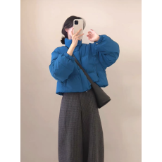 批发法式高级感气质加厚保暖宽松孔雀蓝棉服格子长裤<b class='q'>冬</b>新款套装