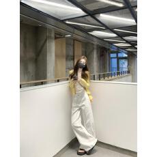 批发秋<b class='q'>冬</b>季时尚慵懒风休闲极简风时尚套装黄色针织开衫牛仔裤女