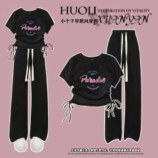 批发夏季<b class='q'>女</b><b class='q'>童</b><b class='q'>韩版</b>抽绳上衣阔腿裤两件套2025新款女孩t恤裤子套装