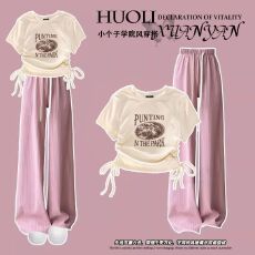 批发夏季<b class='q'>女</b><b class='q'>童</b><b class='q'>韩版</b>抽绳上衣阔腿裤两件套2025新款女孩t恤裤子套装