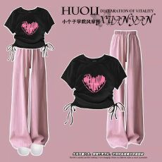 批发夏季<b class='q'>女</b><b class='q'>童</b><b class='q'>韩版</b>抽绳上衣阔腿裤两件套2025新款女孩t恤裤子套装