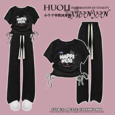 批发夏季<b class='q'>女</b><b class='q'>童</b><b class='q'>韩版</b>抽绳上衣阔腿裤两件套2025新款女孩t恤裤子套装