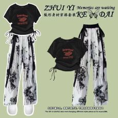 批发女童中国风套装国潮<b class='q'>夏</b>季水墨画阔腿裤中大童新中式上衣休闲两件套