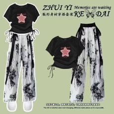 批发女童中国风套装国潮<b class='q'>夏</b>季水墨画阔腿裤中大童新中式上衣休闲两件套