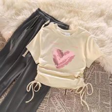 批发<b class='q'>女</b><b class='q'>童</b>套装<b class='q'>韩版</b>抽绳短袖上衣高腰阔腿裤两件套装中大童女孩夏季新款