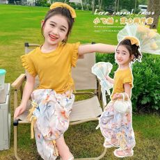 含棉女童夏季套装新款儿童纯色背心上衣薄款冰丝韩版防蚊裤两件套