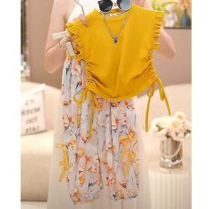 女童飞袖套装2026夏季中大童小飞袖娃娃衫直筒九分裤两件套