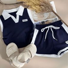 女童2025夏季新款套装儿童无袖短裤POLO领洋气时髦套头两件套超萌