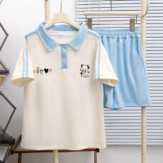 批发<b class='q'>女</b><b class='q'>童</b>日系可爱polo领套装<b class='q'>中大</b>童夏季宽松显瘦短袖短裤运动两件套