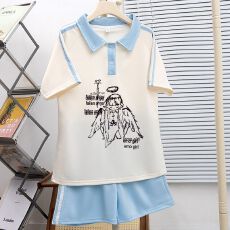 批发<b class='q'>女</b><b class='q'>童</b>夏季新款日系可爱运动套装<b class='q'>中大</b>童宽松POLO衫短袖短裤两件套