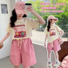 批发【原版一比一】<b class='q'>女童</b>新<b class='q'>款</b>儿童洋气外穿中大童运动女孩短裤两件套