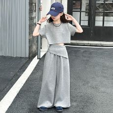 批发【原版一比一】<b class='q'>女</b><b class='q'>童</b>夏季套装2026新款<b class='q'>中大</b>童洋气短袖阔腿裤两件套