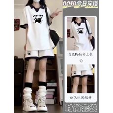 批发<b class='q'>女</b><b class='q'>童</b>夏季学院风休闲套装<b class='q'>中大</b>童POLO衫短袖运动短裤两件套潮