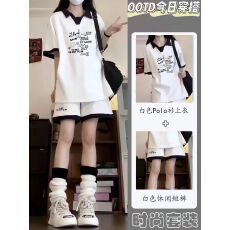 批发<b class='q'>女</b><b class='q'>童</b>夏季学院风休闲套装<b class='q'>中大</b>童POLO衫短袖运动短裤两件套潮