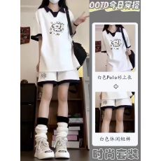 批发<b class='q'>女</b><b class='q'>童</b>夏季学院风休闲套装<b class='q'>中大</b>童POLO衫短袖运动短裤两件套潮
