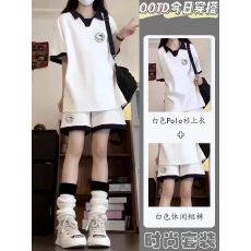 批发<b class='q'>女</b><b class='q'>童</b>夏季学院风休闲套装<b class='q'>中大</b>童POLO衫短袖运动短裤两件套潮