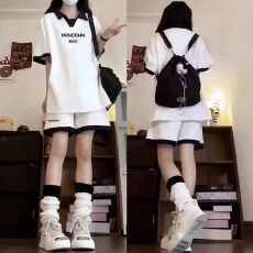 批发<b class='q'>女</b><b class='q'>童</b>夏季学院风休闲套装<b class='q'>中大</b>童POLO衫短袖运动短裤两件套潮