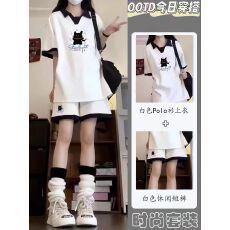 批发<b class='q'>女</b><b class='q'>童</b>夏季学院风休闲套装<b class='q'>中大</b>童POLO衫短袖运动短裤两件套潮