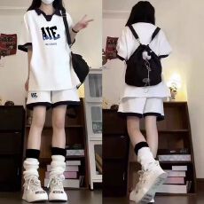 批发<b class='q'>女</b><b class='q'>童</b>夏季学院风休闲套装<b class='q'>中大</b>童POLO衫短袖运动短裤两件套潮