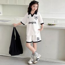 批发<b class='q'>女</b><b class='q'>童</b>运动休闲套装2026新款夏装<b class='q'>中大</b>童短裤儿童POLO衫短袖两件套潮
