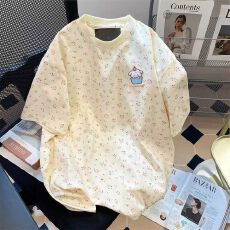 批发纯棉女童刺绣小狗宽松T恤夏季小碎花休闲韩系可爱小众短袖上衣