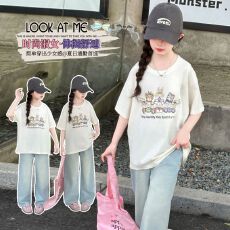 批发两件套<b class='q'>女</b><b class='q'>童</b><b class='q'>夏装</b><b class='q'>套装</b><b class='q'>女</b><b class='q'>大</b><b class='q'>童</b>休闲儿<b class='q'>童</b>装阔腿裤<b class='q'>牛仔裤</b>夏季短袖T恤