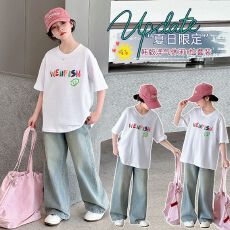 批发两件套<b class='q'>女</b><b class='q'>童</b><b class='q'>夏装</b><b class='q'>套装</b><b class='q'>女</b><b class='q'>大</b><b class='q'>童</b>休闲儿<b class='q'>童</b>装阔腿裤<b class='q'>牛仔裤</b>夏季短袖T恤