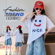 牛仔裤两件套女童夏装韩版套装女孩卡通T短袖短裤t恤时髦两件套潮