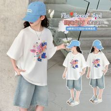 批发牛仔裤两件套<b class='q'>女</b><b class='q'>童</b>夏装韩版套装女孩时尚T短袖短裤t恤时髦两件套潮