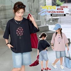 批发牛仔裤两件套<b class='q'>女</b><b class='q'>童</b>夏装韩版套装女孩卡通T短袖短裤t恤时髦两件套潮