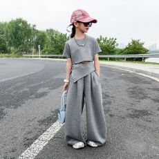 批发<b class='q'>女童</b>202<b class='q'>6</b>夏季新款韩系不规则拼接T恤中大童洋气时尚阔腿裤两件套