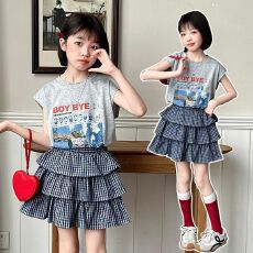 批发<b class='q'>女童</b>超好看<b class='q'>裙子</b>套装夏季新款洋气时髦夏装女孩甜酷学院风两件套