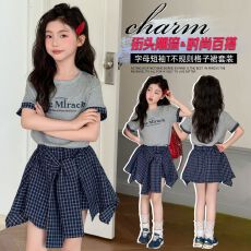 批发<b class='q'>女童</b>夏<b class='q'>季</b>洋气短袖连衣裙套装2026新款网红时尚休闲女大童夏装<b class='q'>裙子</b>